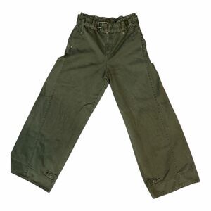 NWOT Free People Women's Size Small Olive Green Paperbag Belted Cropped Pants